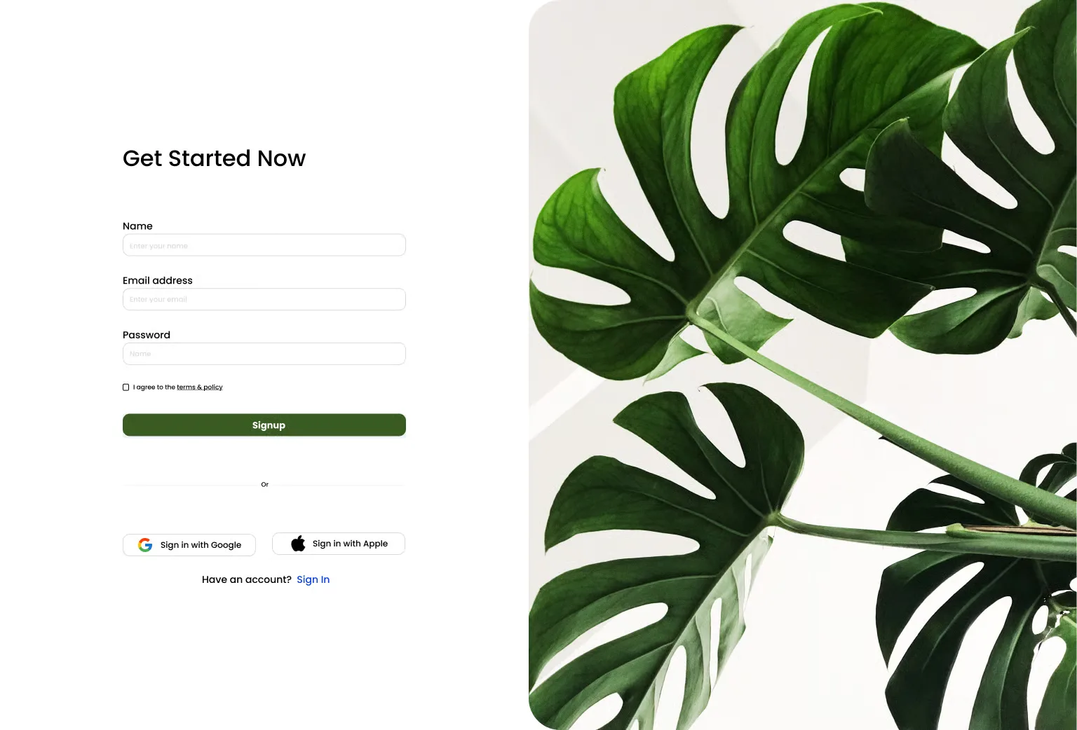Sign-up page